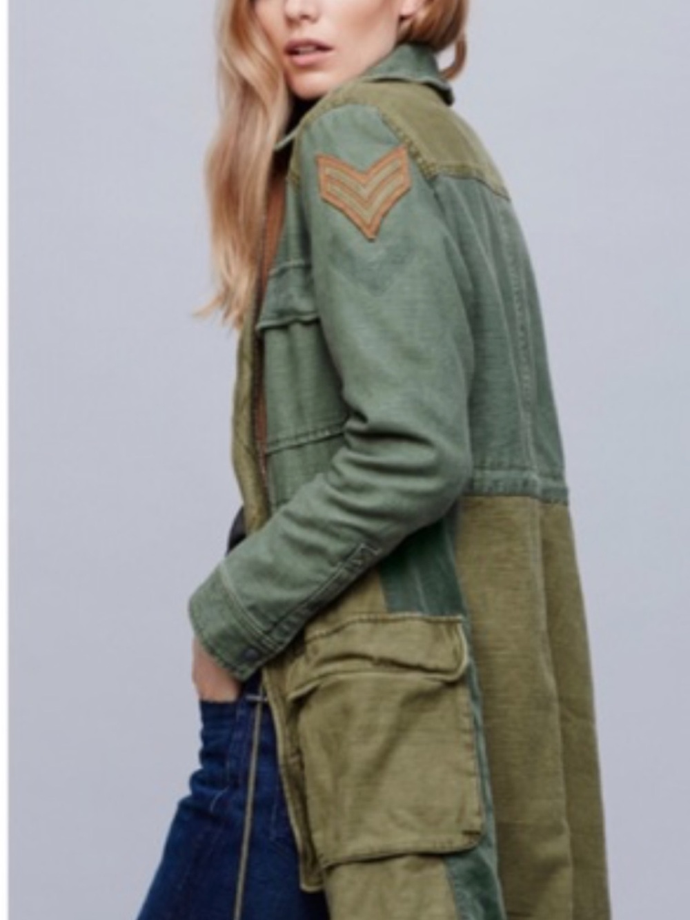 NWT Free People Olive Green Military-Style Women's Coat with plaid lining - Picture 2 of 11